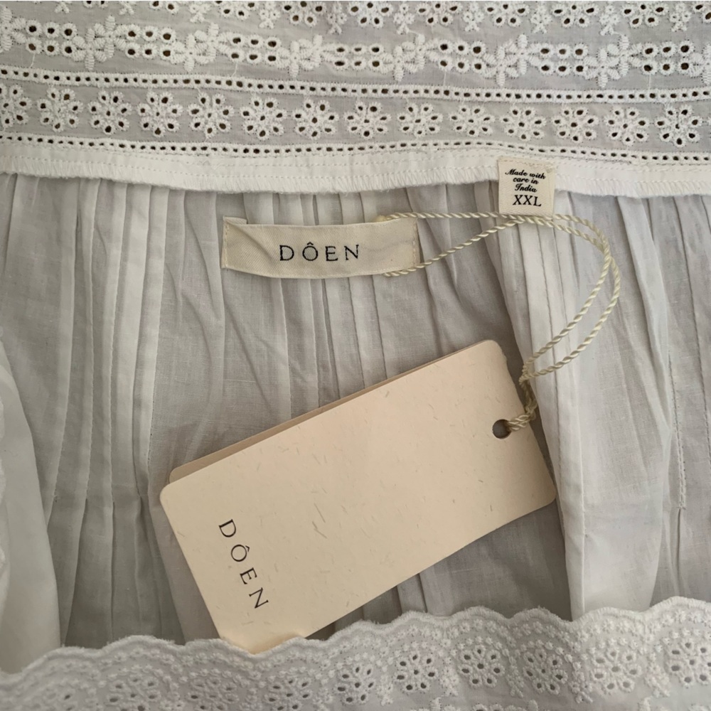 NWT Doen Francia Cotton Poplin Eyelet Pintuck Puff Sleeve Blouse Top Salt White - Picture 10 of 13